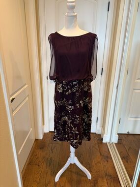 Calvin Klein Plum Dress with Gold Floral Embroidery
